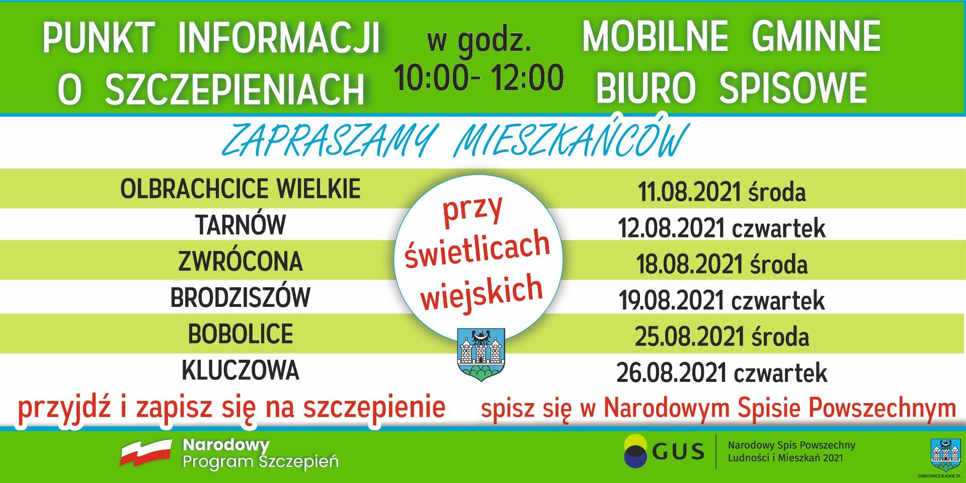 Mobilne gminne biuro spisowe oraz punkt informacji o szczepieniach w sołectwach – terminy sierpniowe