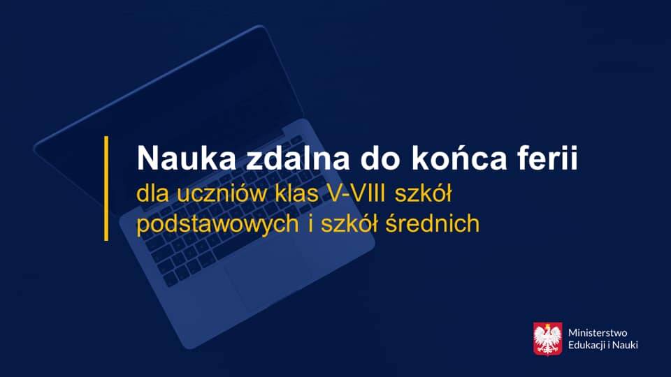 Od jutra do 27 lutego wraca nauczanie zdalne dla starszych uczniów