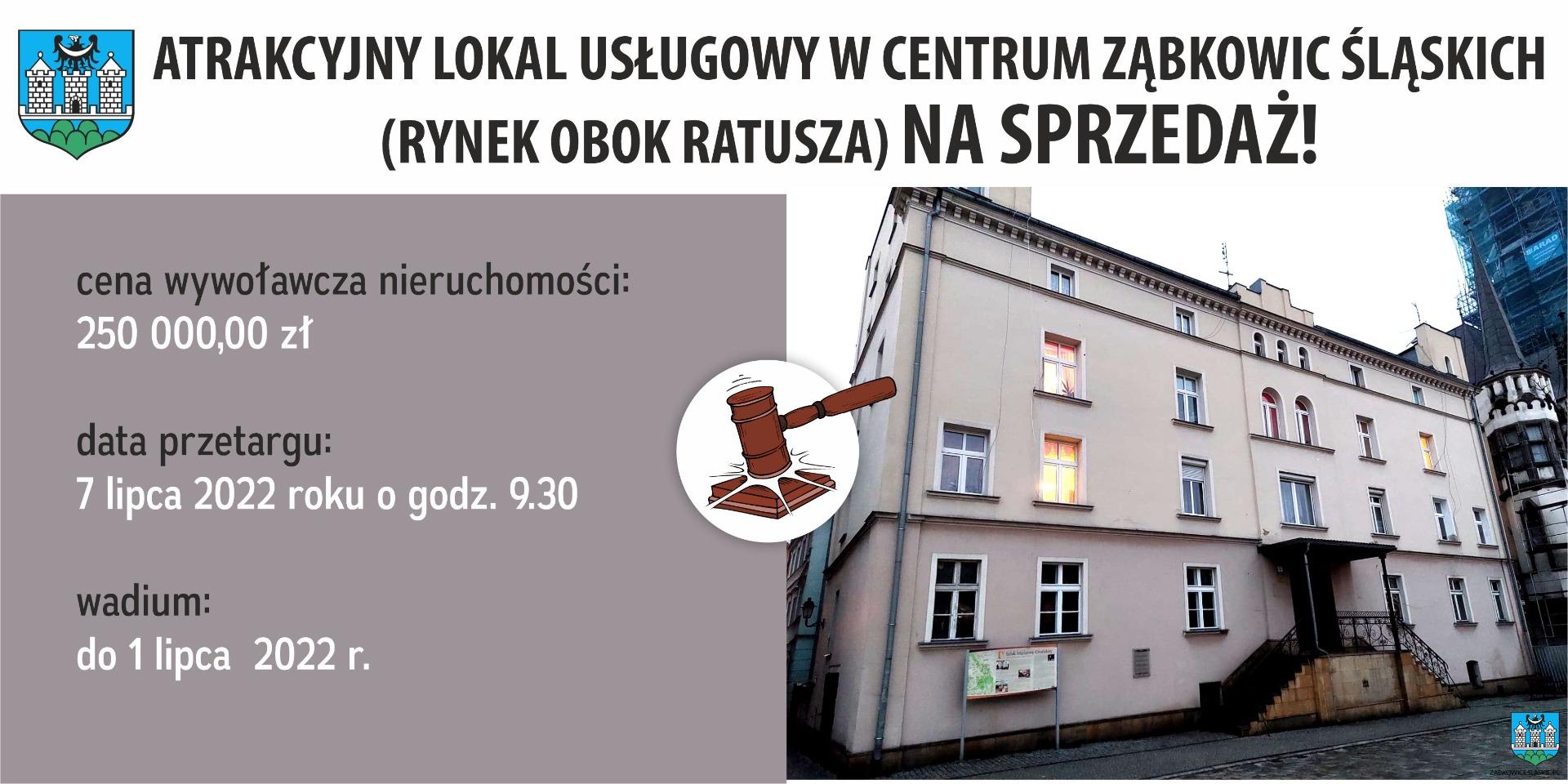 Atrakcyjny lokal pod działalność usługową obok ratusza w Ząbkowicach Śląskich – wadium do 01.07.2021 r.