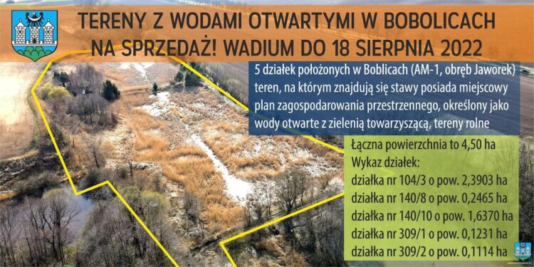 Tereny z wodami otwartymi w Bobolicach na sprzedaż – wadium do 18 sierpnia 2022