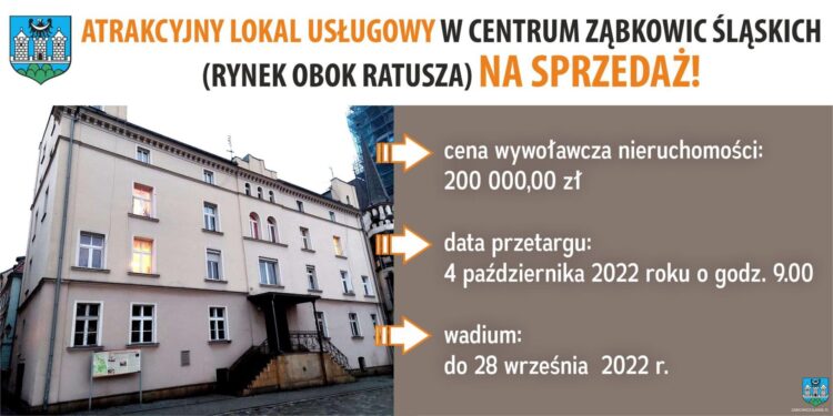 Atrakcyjny lokal pod działalność usługową obok ratusza w Ząbkowicach Śląskich – wadium do 28.09.2022 r.
