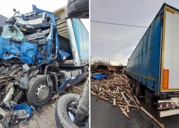 Poważny wypadek z udziałem ciężarówek niedaleko Dzierżoniowa. Kierowca był zakleszczony w pojeździe